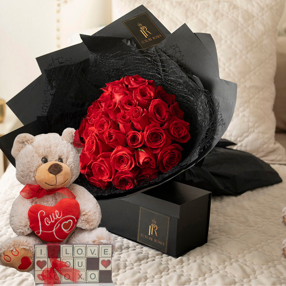 Red Roses Teddy RED ROSES TEDDY & CHOCOLATES – Luxury Roses
